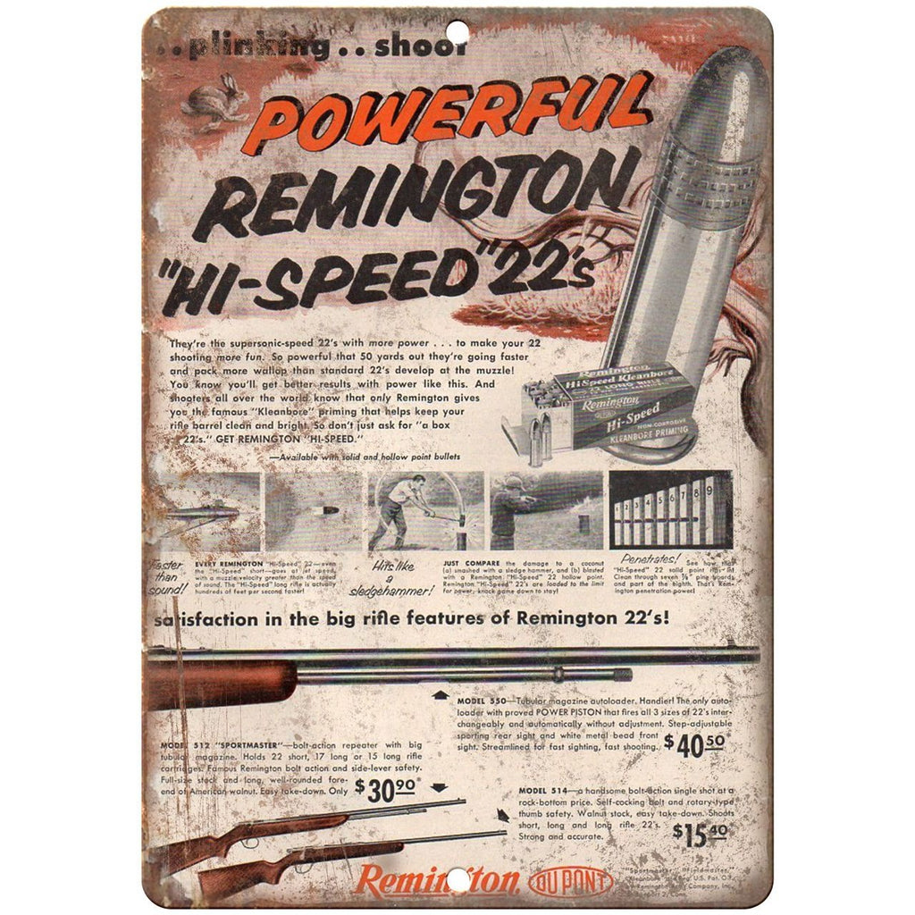 Remington 22 rifle 10" x 7" reproduction metal sign