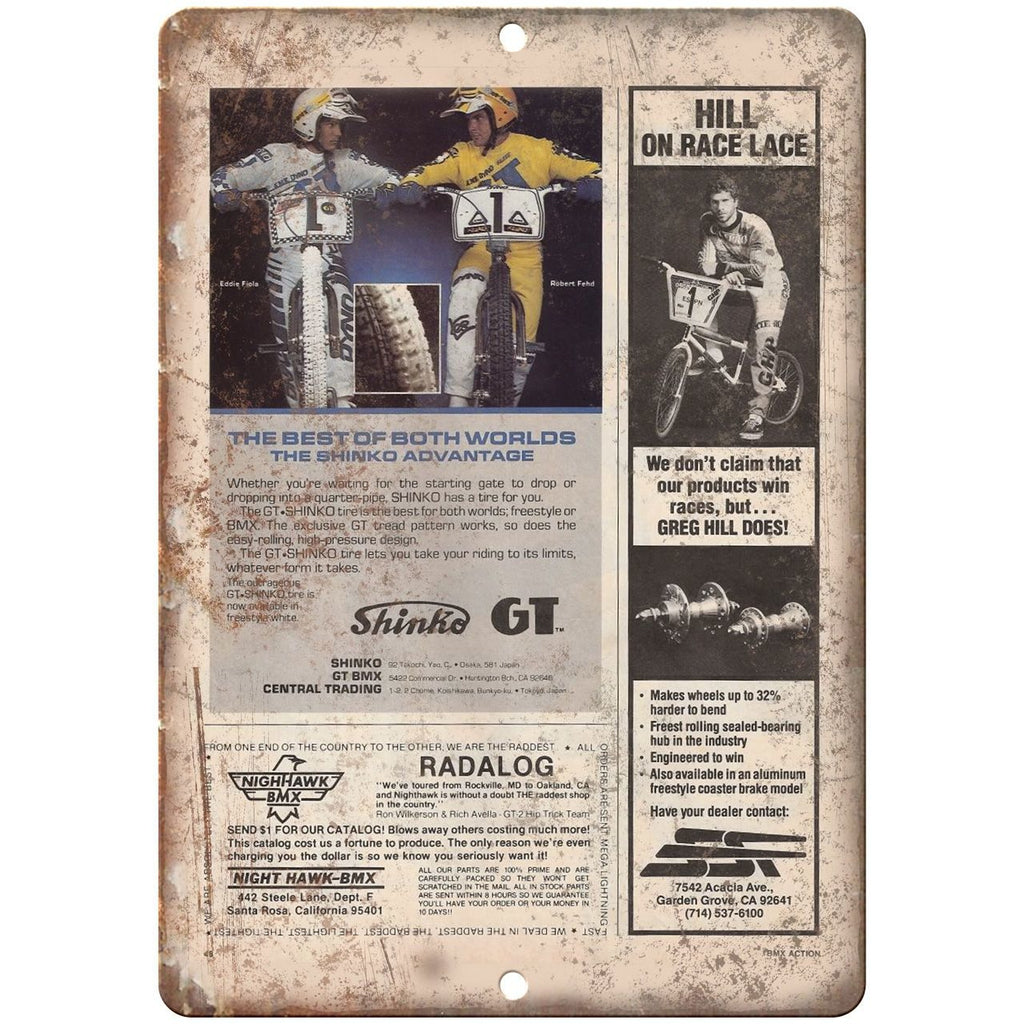 10"x7" Metal Sign - GT, Greg Hill, Shinko, BMX Ad Vintage Look Reproduction B57