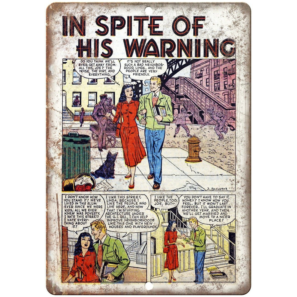 Ace Comics In Spite of His Warning Strip 10" X 7" Reproduction Metal Sign J416