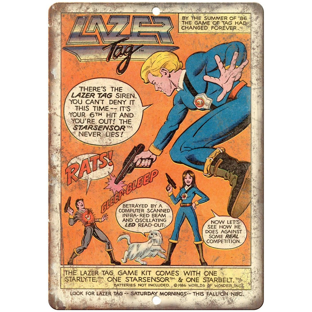1986 Lazer Tag Cartoon Comic Book Ad 10" X 7" Reproduction Metal Sign J132