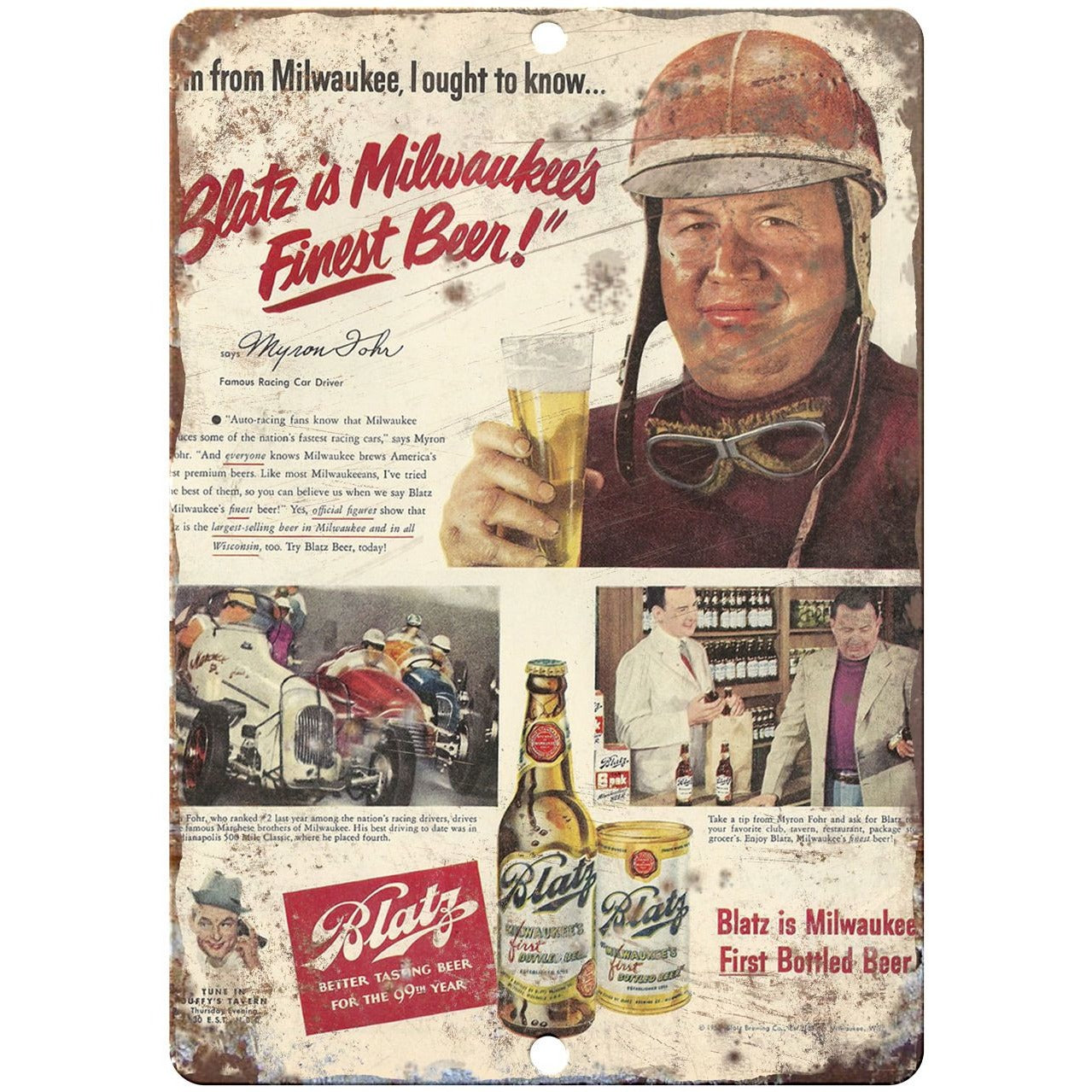 1950 Blatz Beer vintage advertising 10 x 7 reproduction metal sign –  Rusty Walls Sign Shop