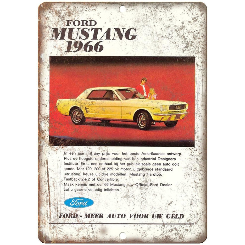 1966 - Ford Mustang Vintage Print Ad - 10" x 7" Retro Look Metal Sign