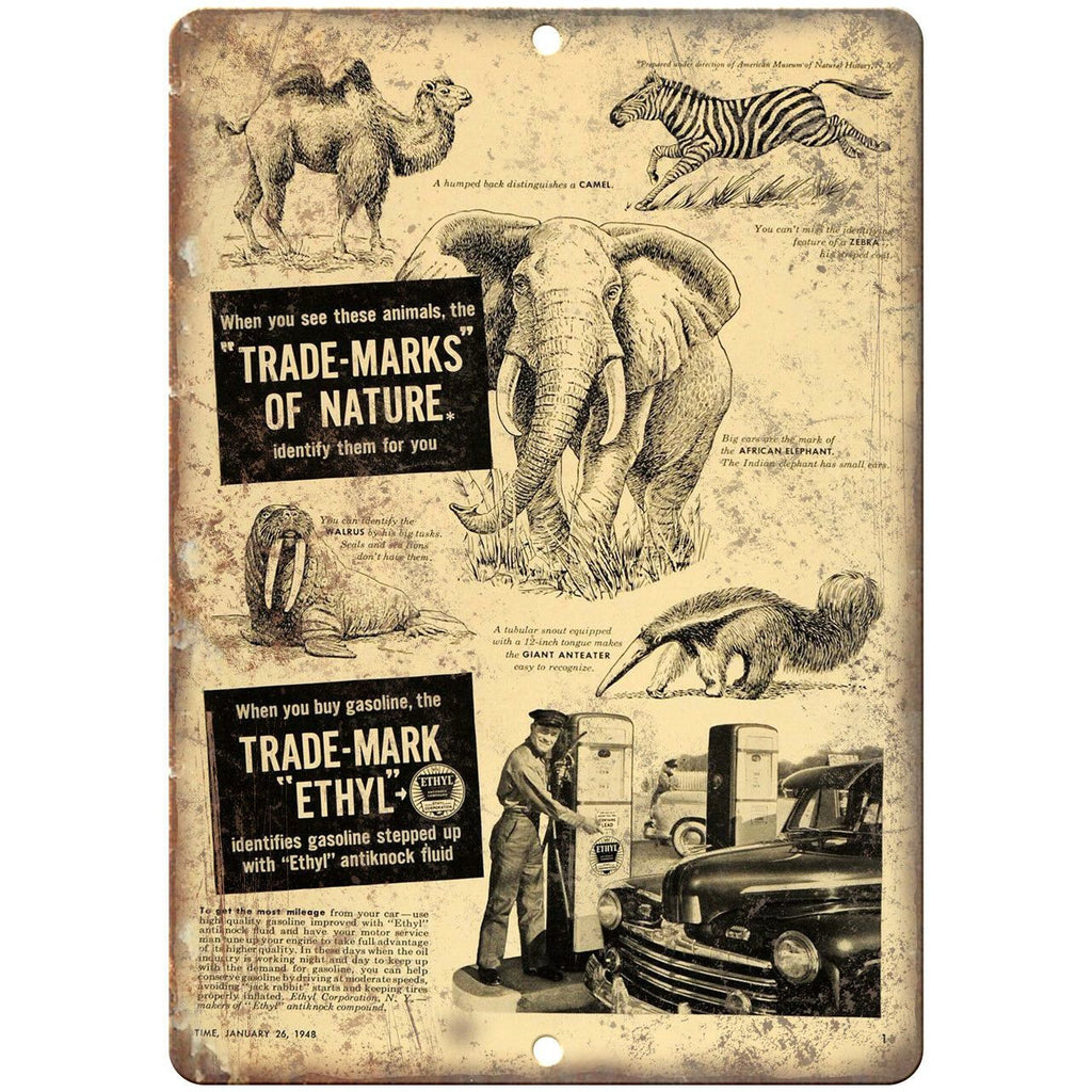 Ethyl Trade Marks Motor Oil Vintage Sign 10" X 7" Reproduction Metal Sign A709