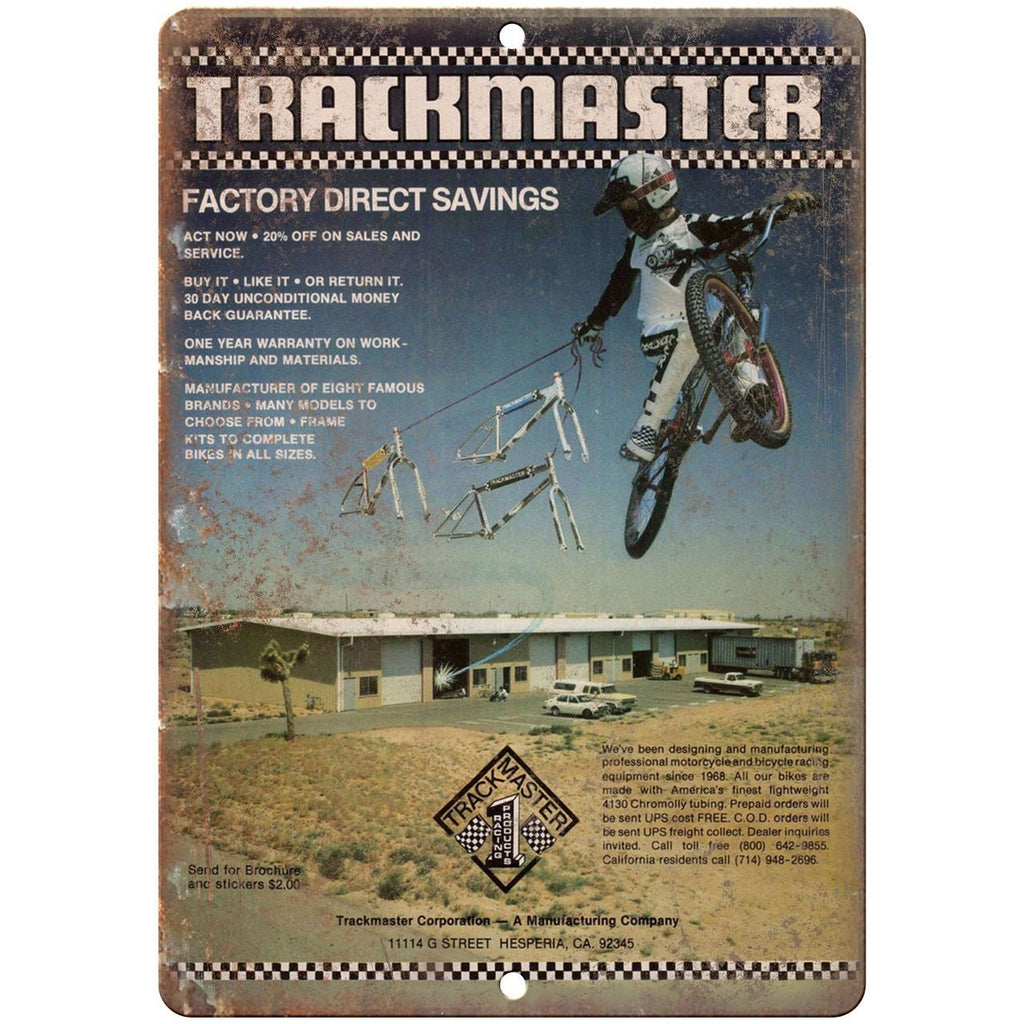 1982 Trackmaster BMX RARE ad 10" x 7" retro metal sign B133