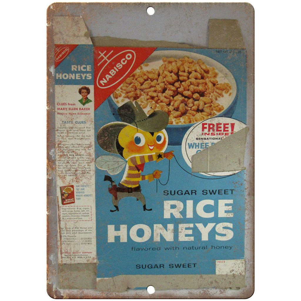 Rice Honeys Vintage Cereal Box Art 10" X 7" Reproduction Metal Sign N386