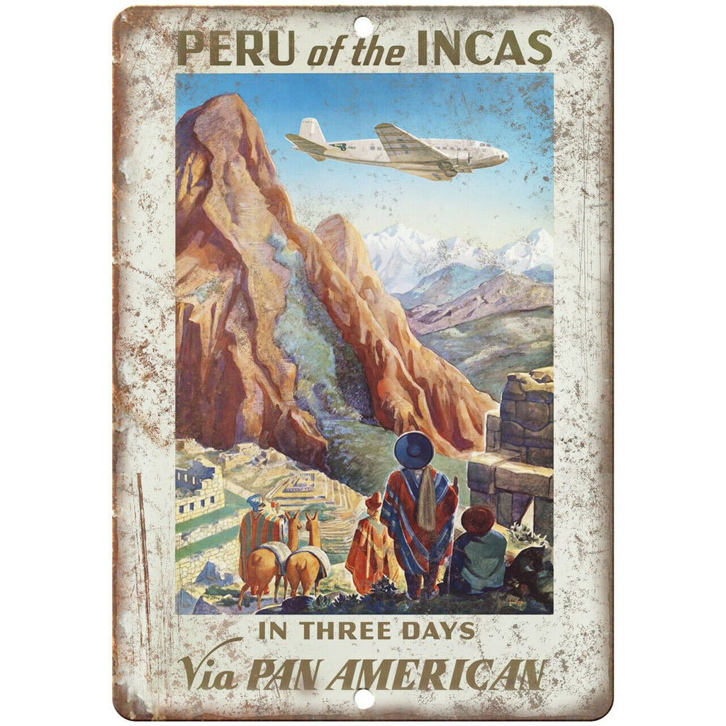 Peru Pan American Airways Travel Poster Art 10" x 7" Reproduction Metal Sign T37