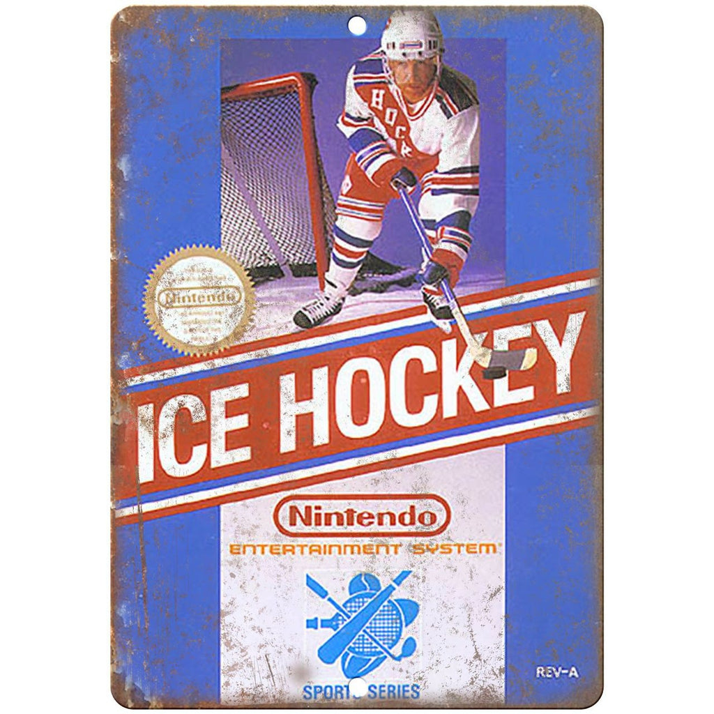 Nintendo Ice Hockey Game Cartrige Cover Art - 10" x 7" Reproduction Metal Sign