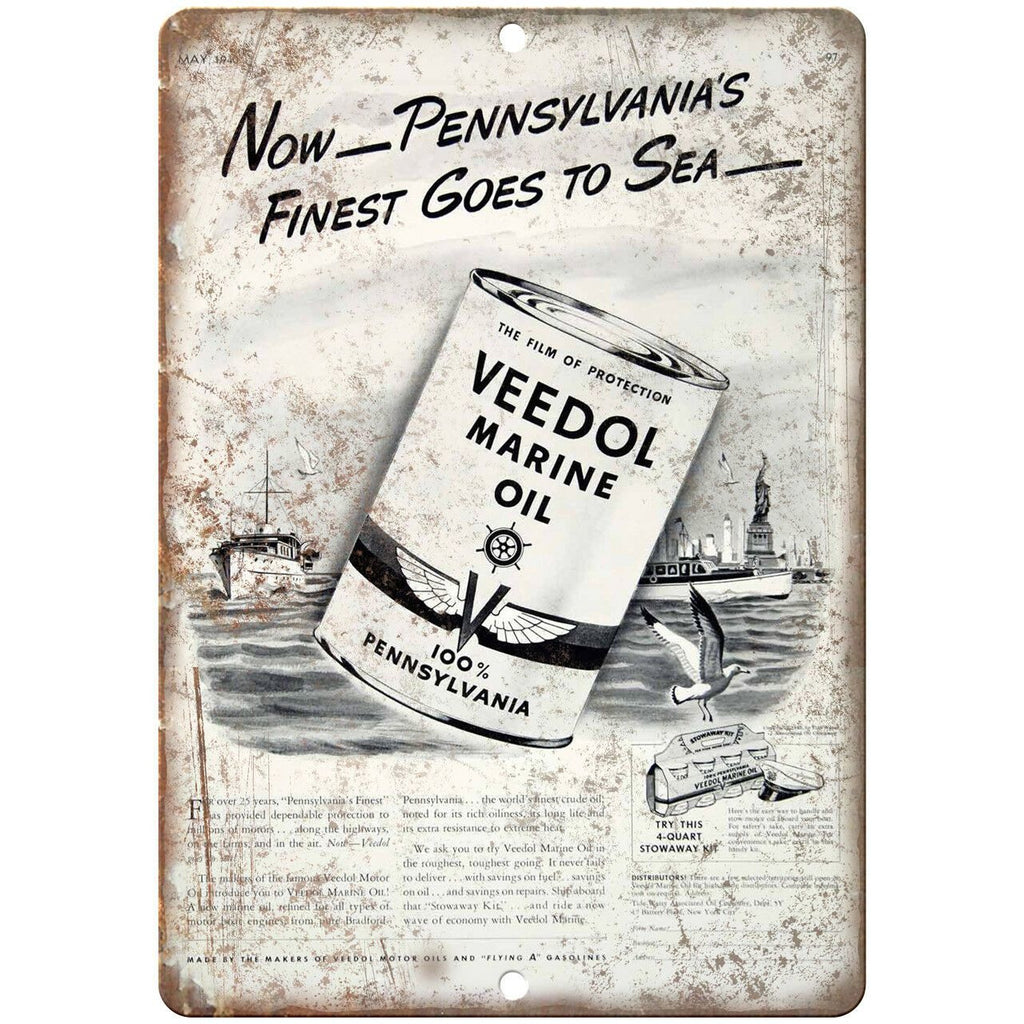 Veedol Marine Oil Vintage Ad 10" X 7" Reproduction Metal Sign A879