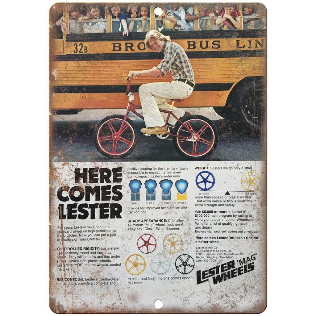 Lester MAG Wheels Vintage BMX Racing Ad 10" x 7" Reproduction Metal Sign B480