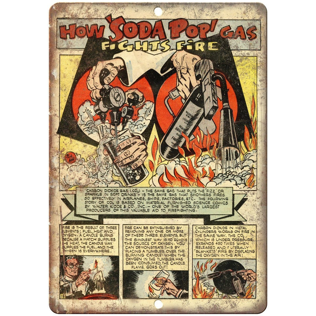 How Soda Pop Gas Fights Fire Comic Strip 10" X 7" Reproduction Metal Sign J461