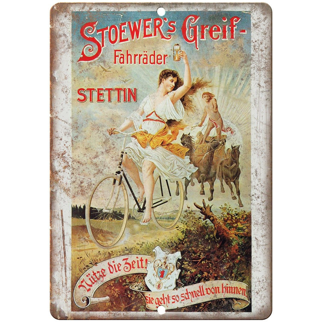 Stoewer's Greig Bicycle Vintage Ad 10" x 7" Reproduction Metal Sign B346