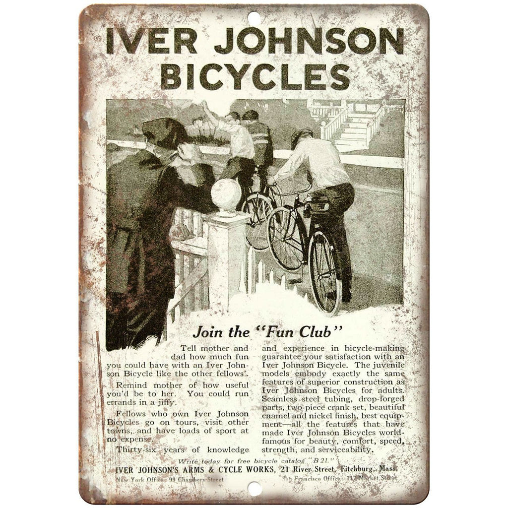 Iver Johnson Bicycles Fun Club Vintage Ad 10" x 7" Reproduction Metal Sign B312