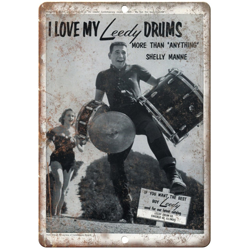 Leedy Drums Shelly Manne Vintage Ad 10" X 7" Reproduction Metal Sign R02