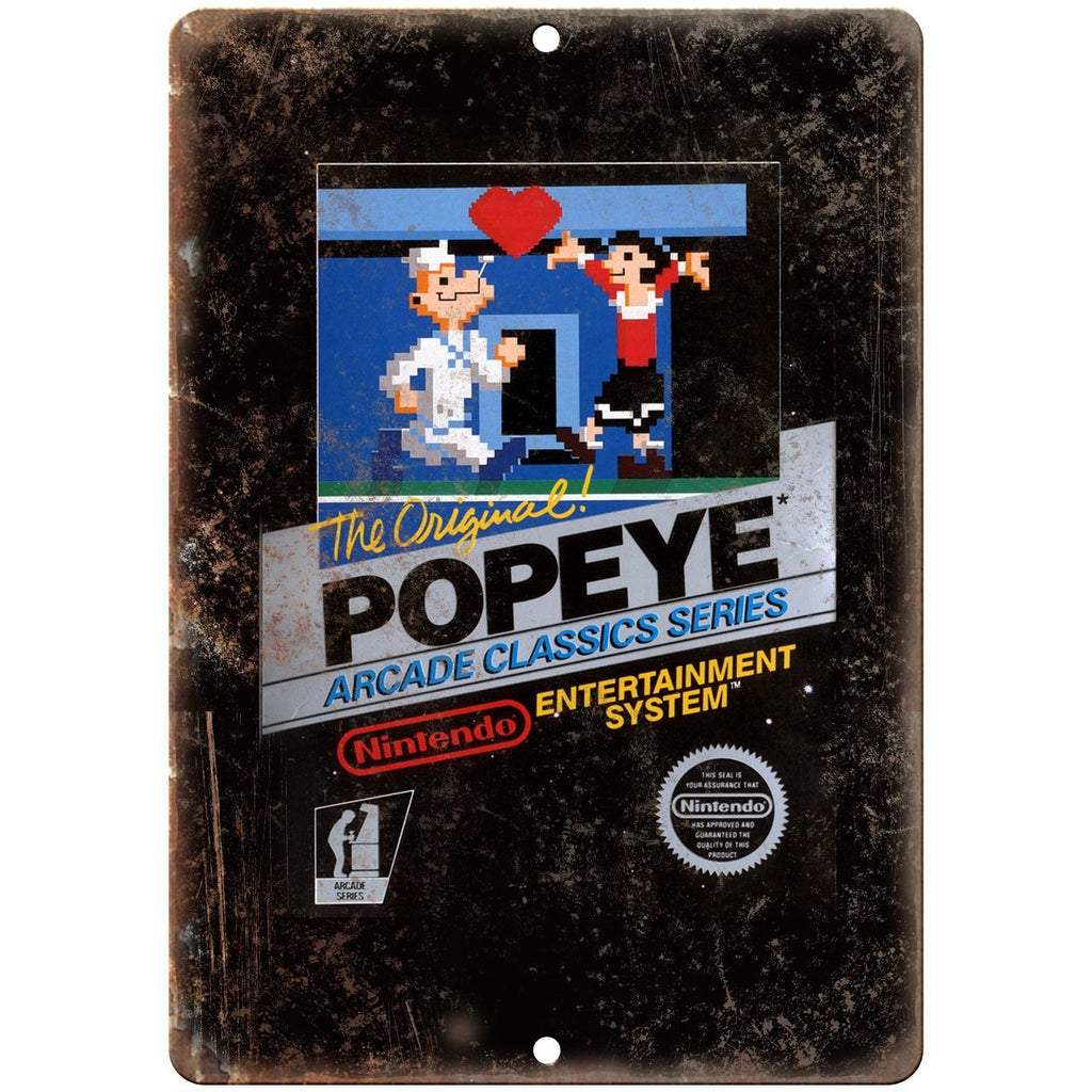 Nintendo Popeye Game Cartrige Cover Art - 10" x 7" Reproduction Metal Sign