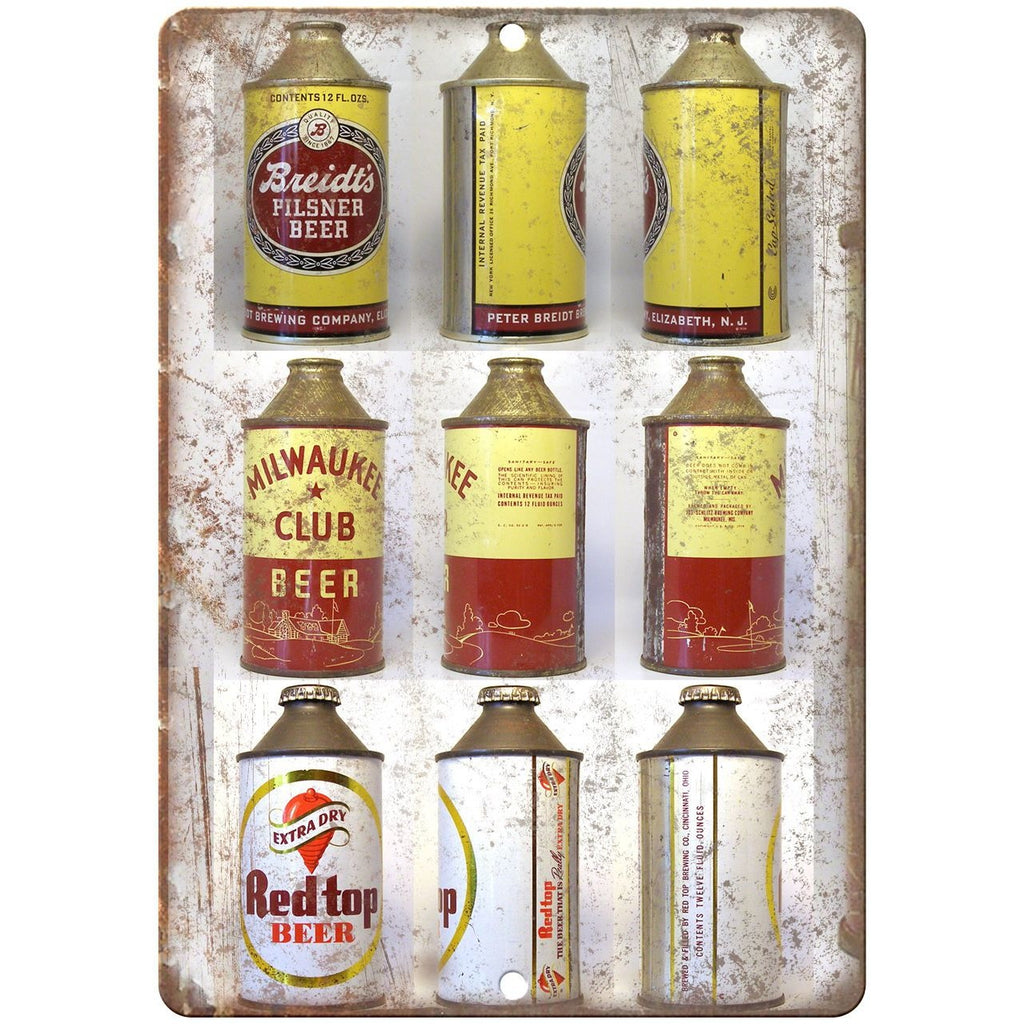 Vintage Beer Cans Milwaukee Club, Red Top 10" x 7" reproduction metal sign