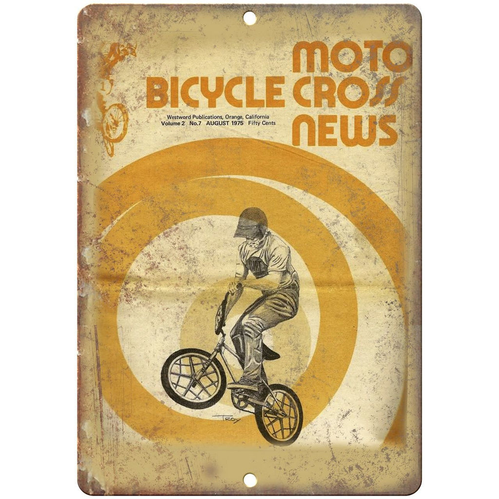 1975 Moto Bicycle Cross News BMX 10"x7" Sign Vintage Look Reproduction B124