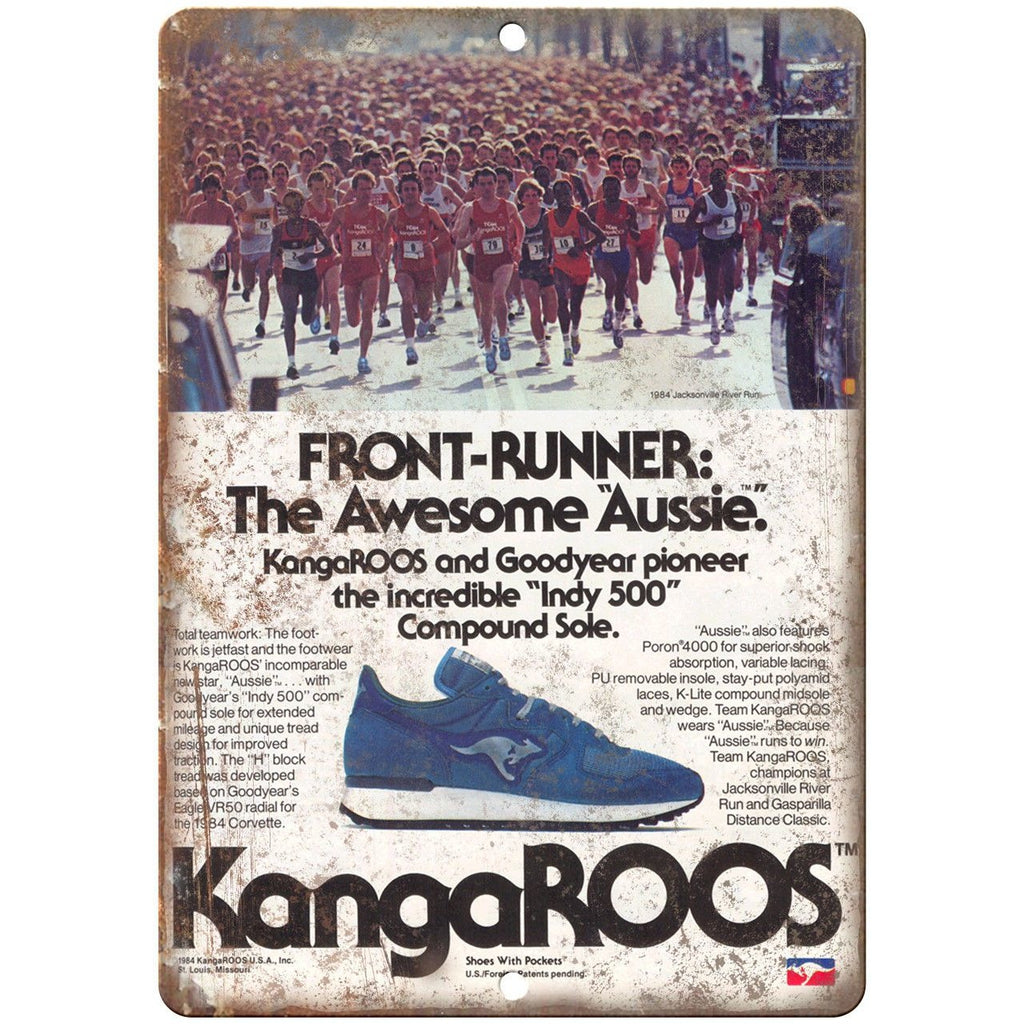 Kangaroos Indy 500 Vintaeg Sneaker Ad 10" X 7" Reproduction Metal Sign ZE89