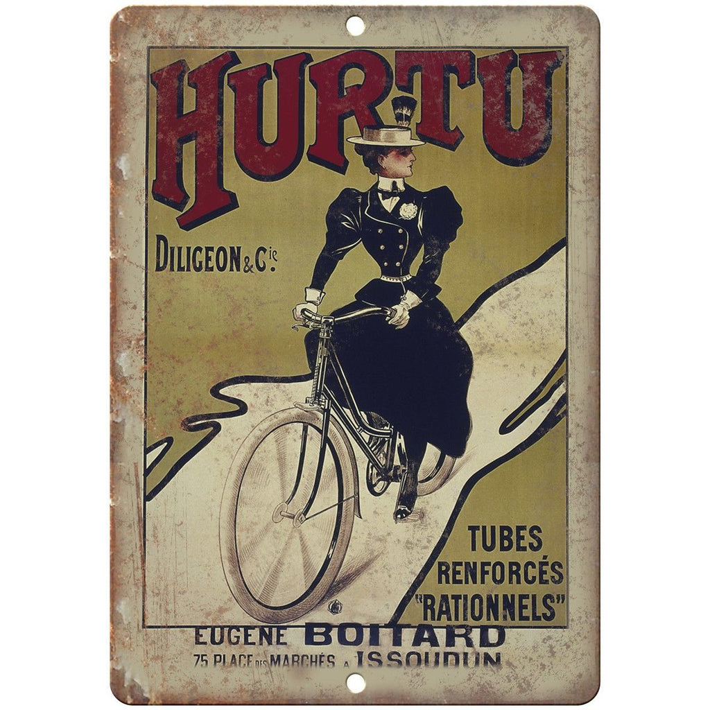 Hurtu Diligeon Bicycle Tubes Ad 10" x 7" Reproduction Metal Sign B239