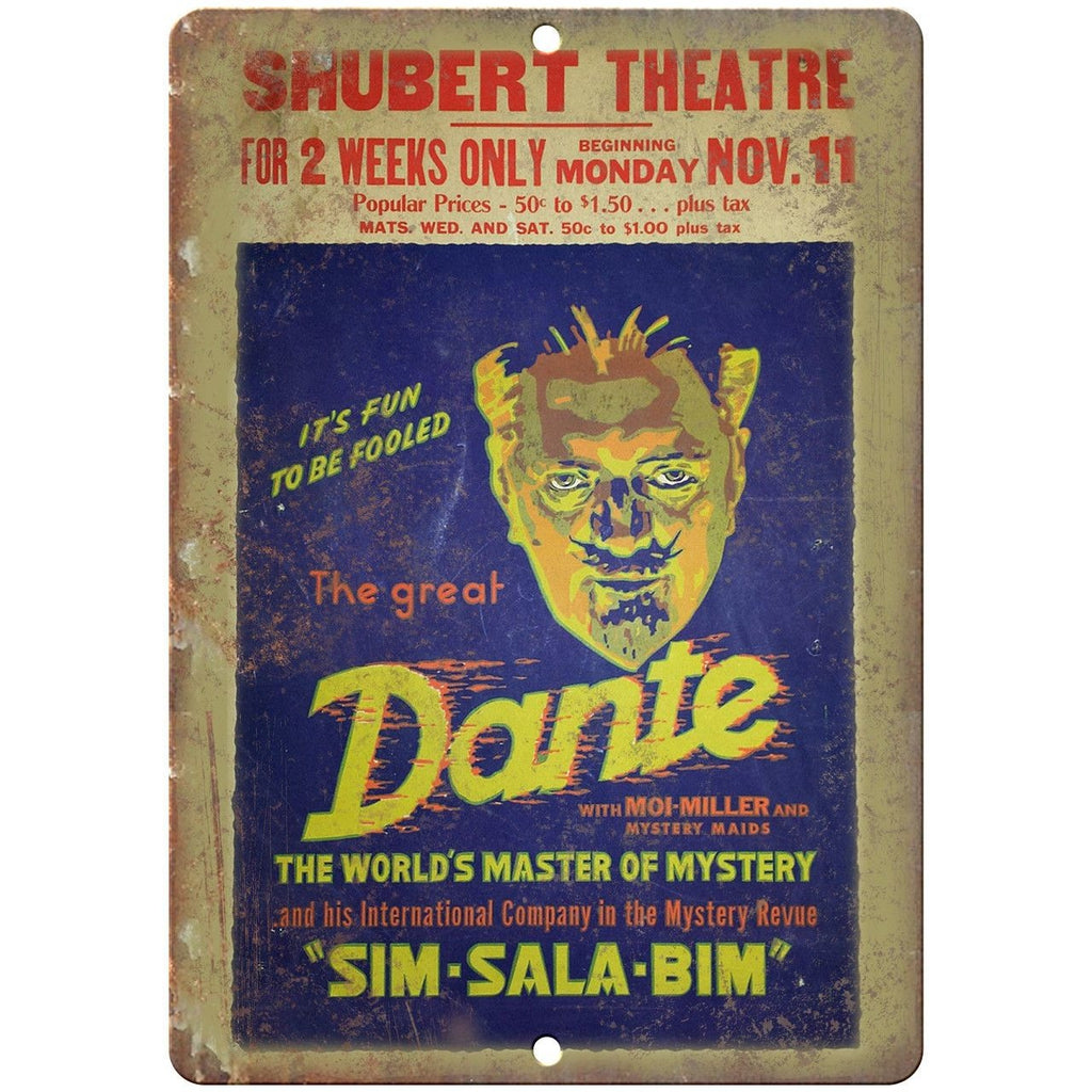 Shubert Theatre The Great Dante 10" X 7" Reproduction Metal Sign ZH185