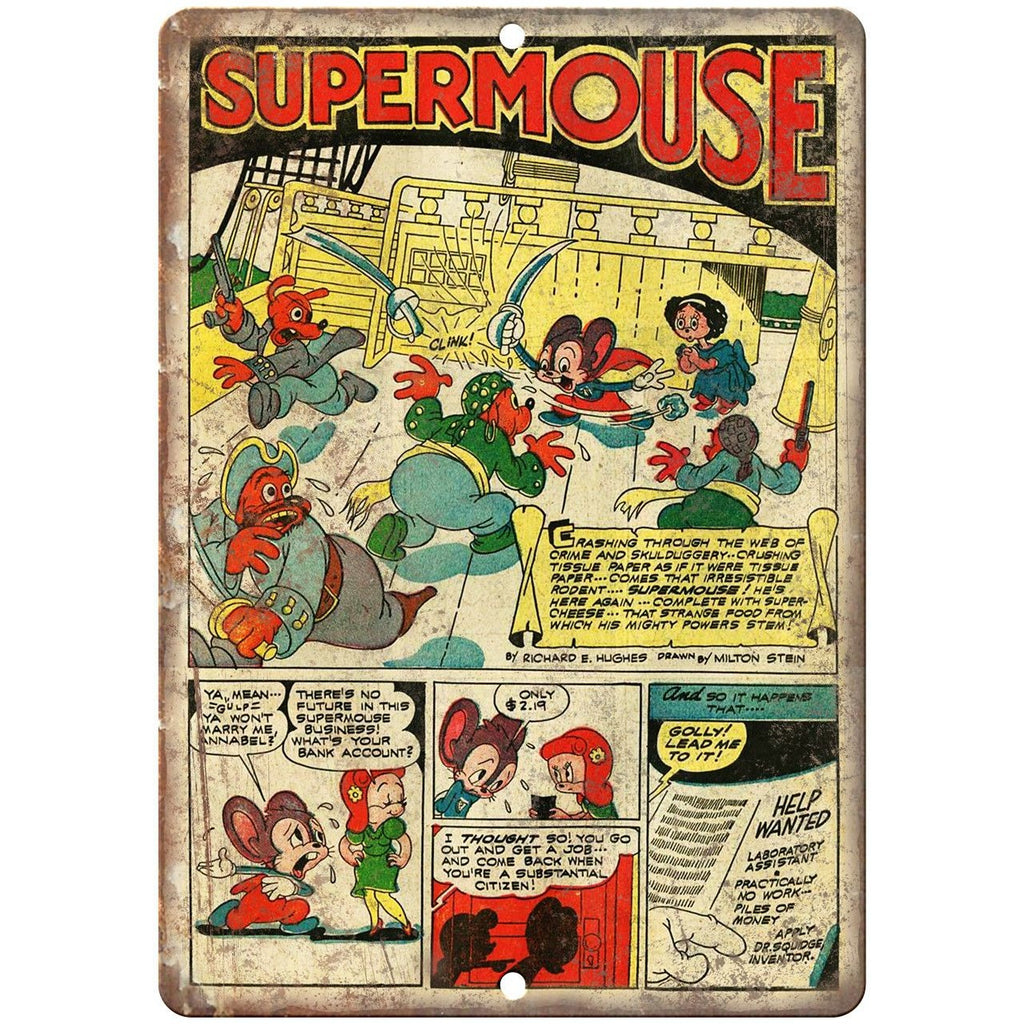 Supermouse Vintge Comic Strip Ad 10" X 7" Reproduction Metal Sign J289