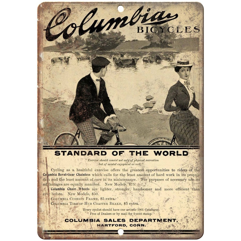 Columbia Bicycles Vintage Ad 10" x 7" Reproduction Metal Sign B373