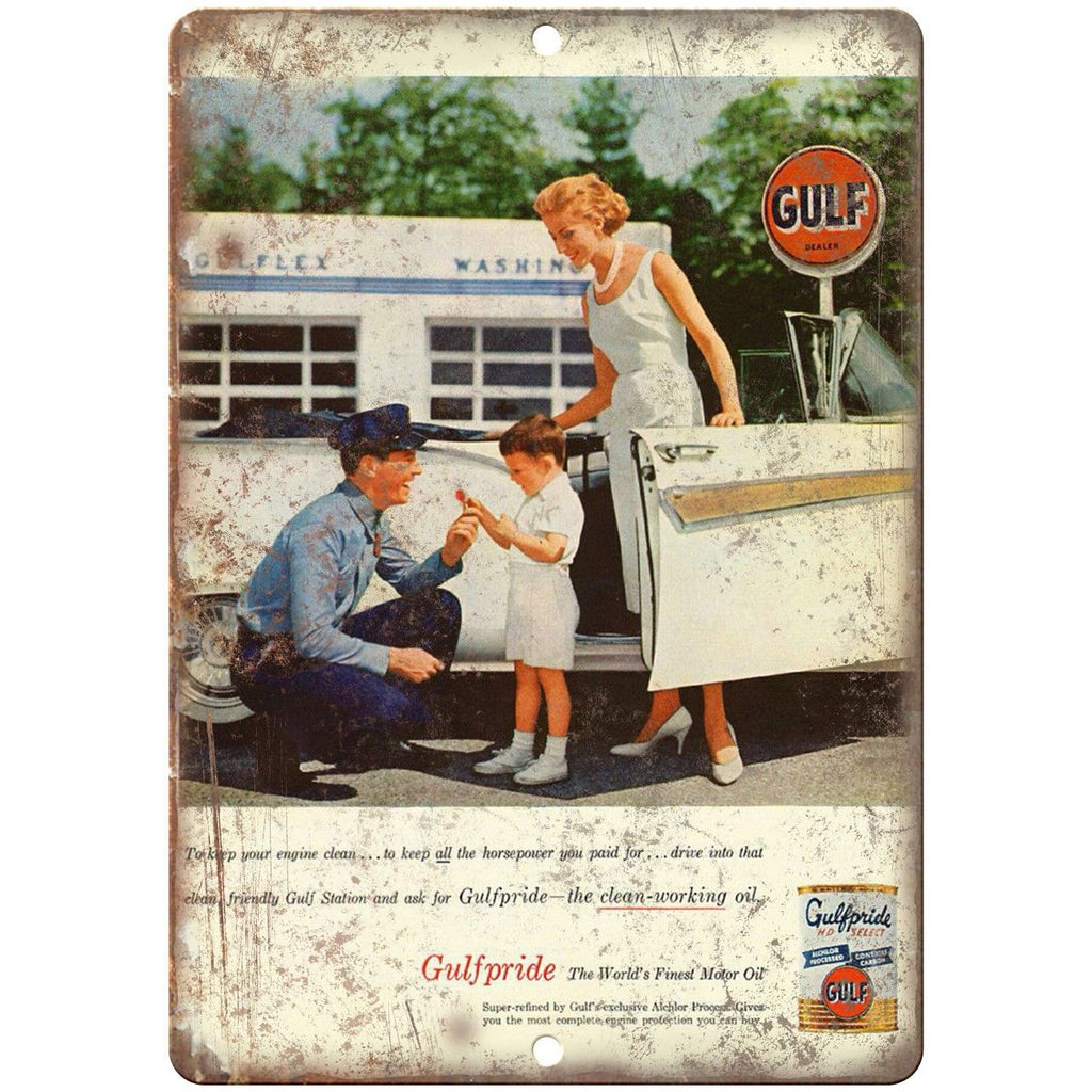 Gulfpride Gulf Motor Oil HD Select Ad 10" x 7" Reproduction Metal Sign A16