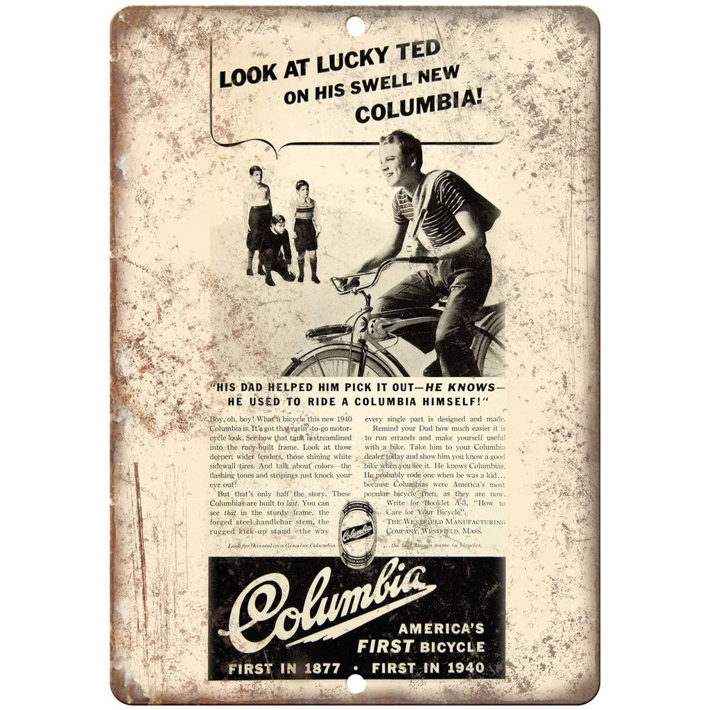 Columbia Bicycle Vintage Art Ad 10" x 7" Reproduction Metal Sign B456