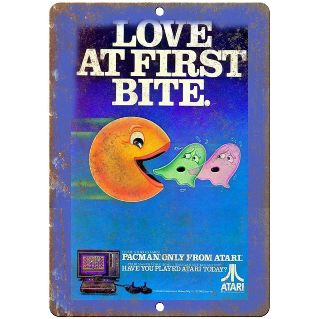 Atari Pac Man Love At First Bite Video Game 9" x 12" Retro Look Metal Sign