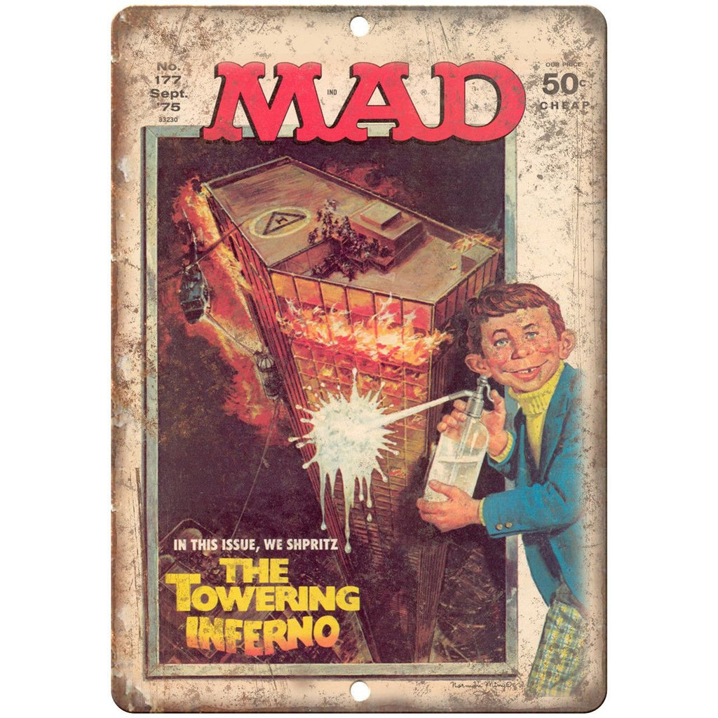 1975 Mad Magazine Towering Infrerno Cover 10" x 7" Reproduction Metal Sign J50