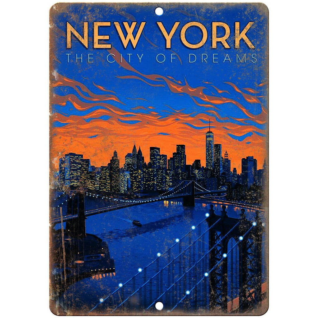 New York The City of Dreams Travel Poster 10" x 7" Reproduction Metal Sign T16