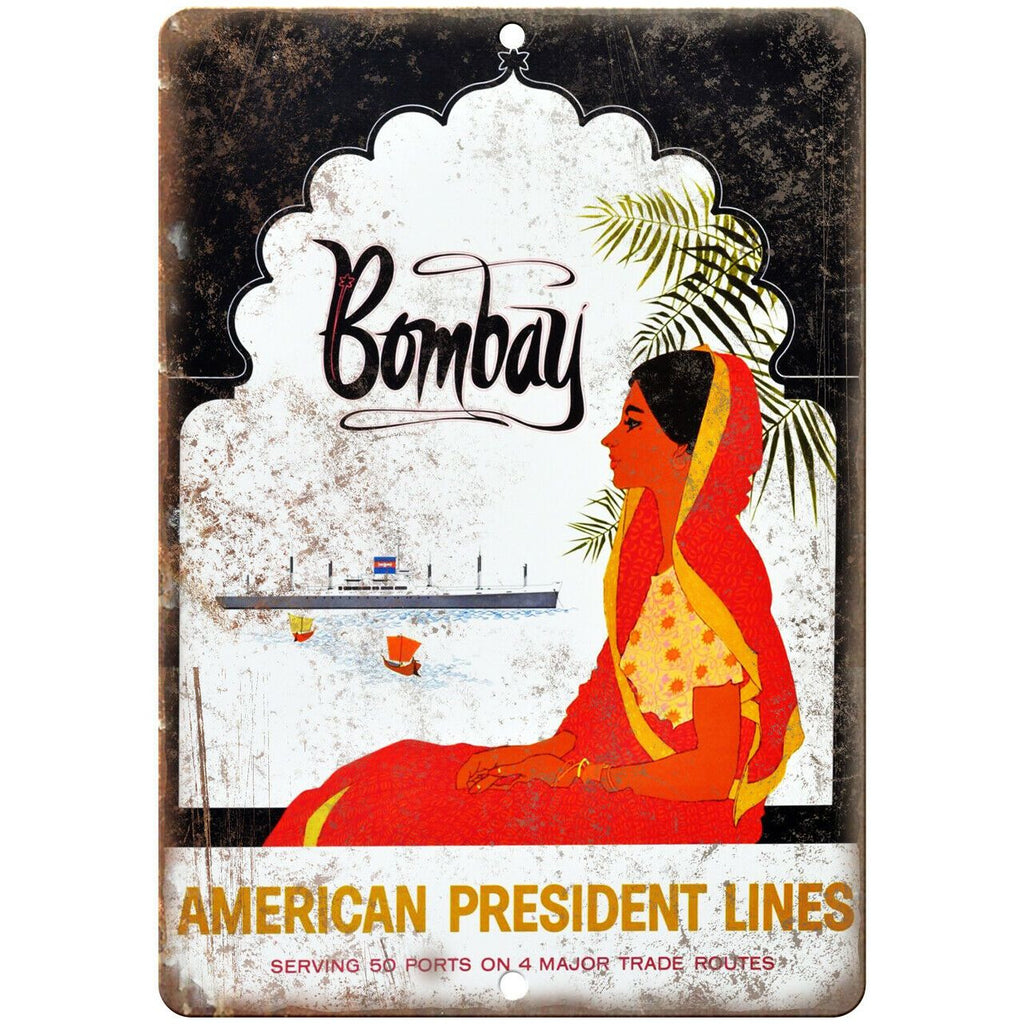 Bombay India Vintage Travel Poster Art 10" x 7" Reproduction Metal Sign T49