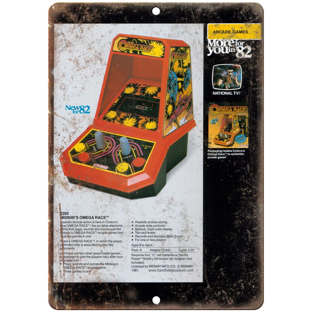 1982 Coleco Mini-Arcade Omega Race Gaming 10" x 7" Reproduction Metal Sign