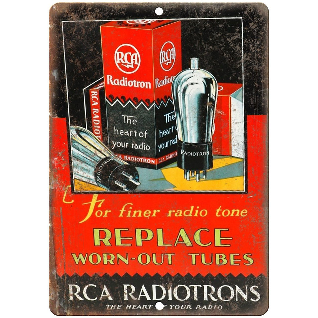 Porcelain Look RCA Radiotrons Radio Tubes 10" x 7" Retro Look Metal Sign