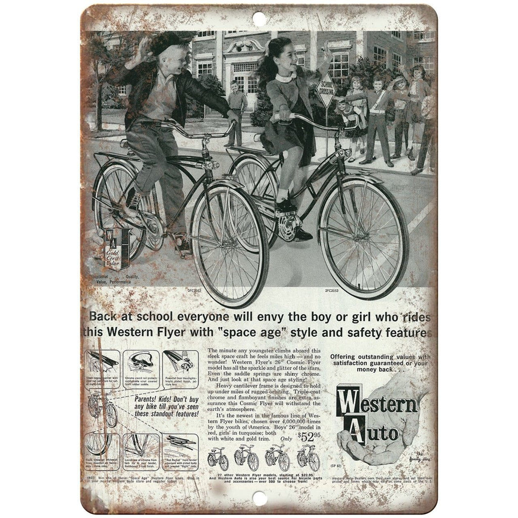 Western Auto Bicycle Western Flyer Ad 10" x 7" Reproduction Metal Sign B212