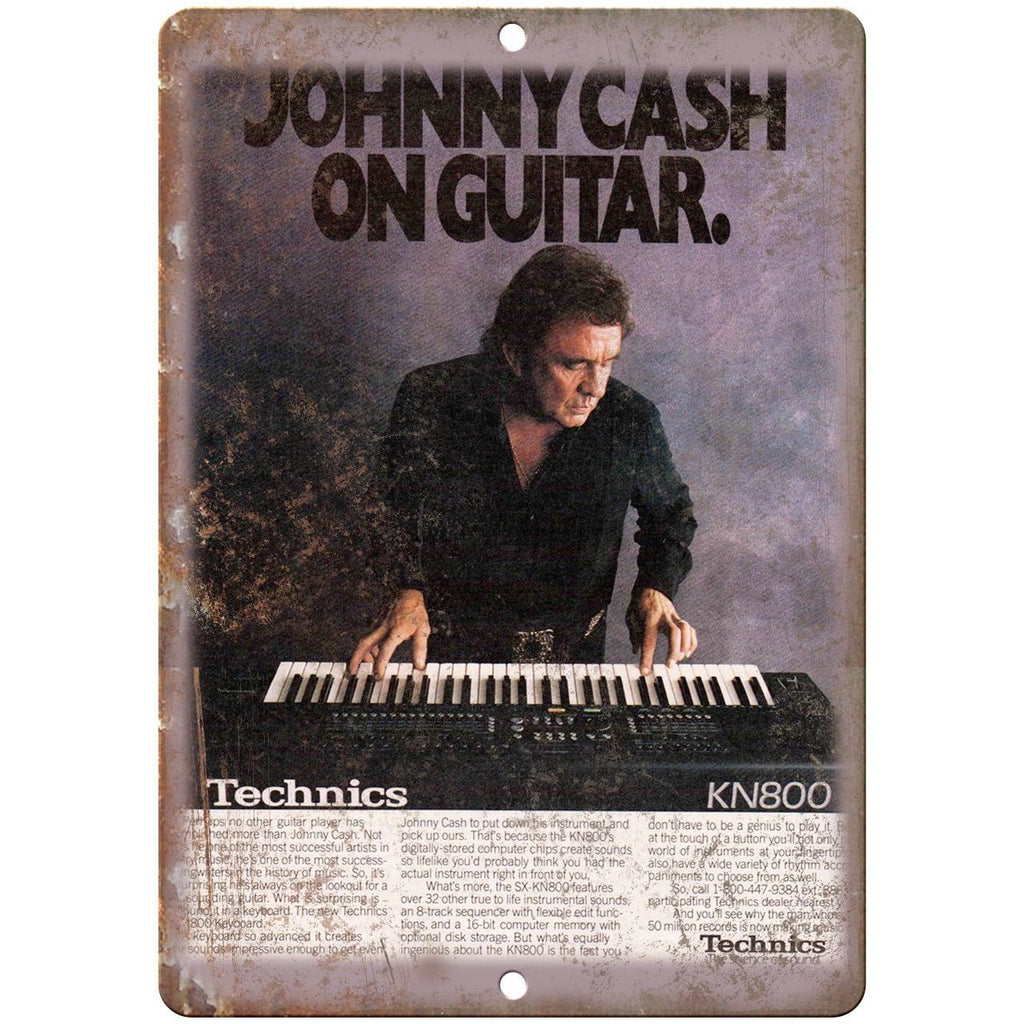 Technics KN800 Johnny Cash Guitar Retro Ad 10" x 7" Reproduction Metal Sign E19