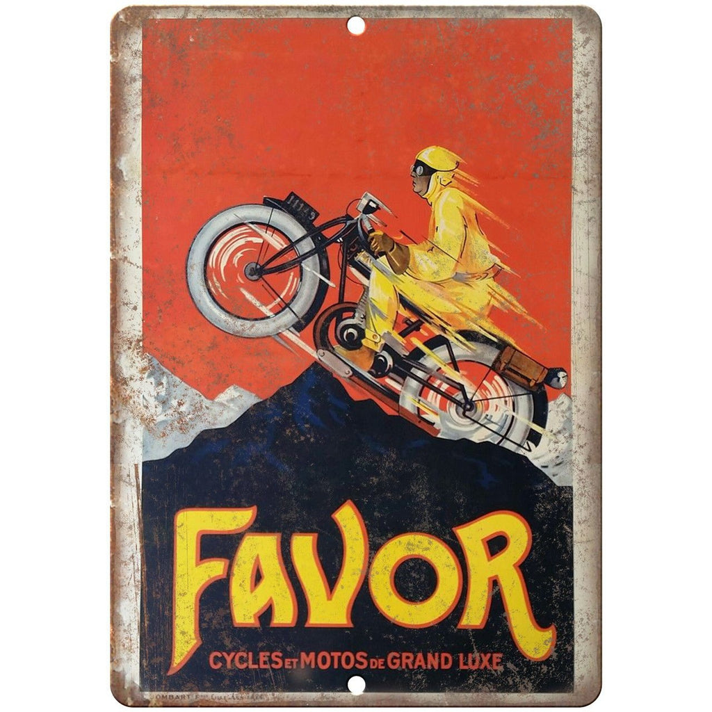 Vintage Favor Motorcycle Poster Grand Luxe 10" x 7" Reproduction Metal Sign F02