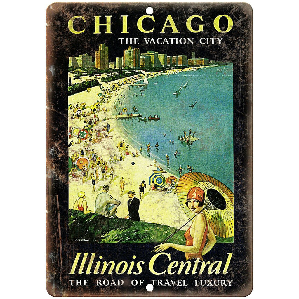 Chicago Illinois Central Travel Poster 10" x 7" Reproduction Metal Sign T10