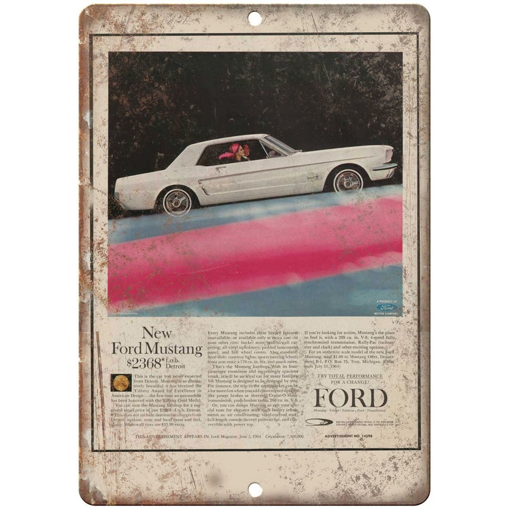 1964 - Ford Mustand Sales Ad Dearborn Michigan - 10" x 7" Retro Look Metal Sign