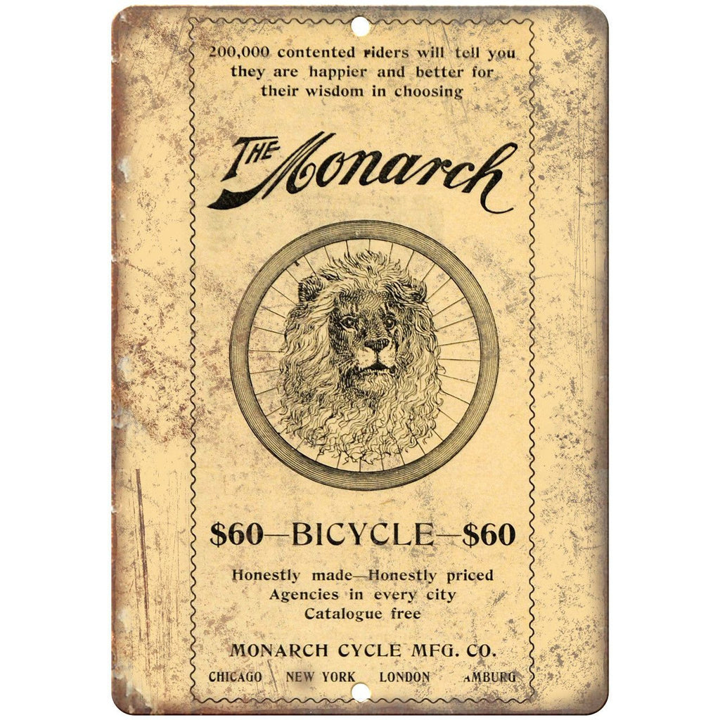 The Monarch Bicycle Vintage Art Ad 10" x 7" Reproduction Metal Sign B394