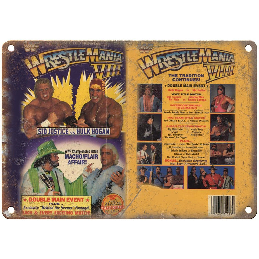 WWF WrestleMania VIII Hulk Hogan VHS Cover Art 10" x 7" Reproduction Metal Sign