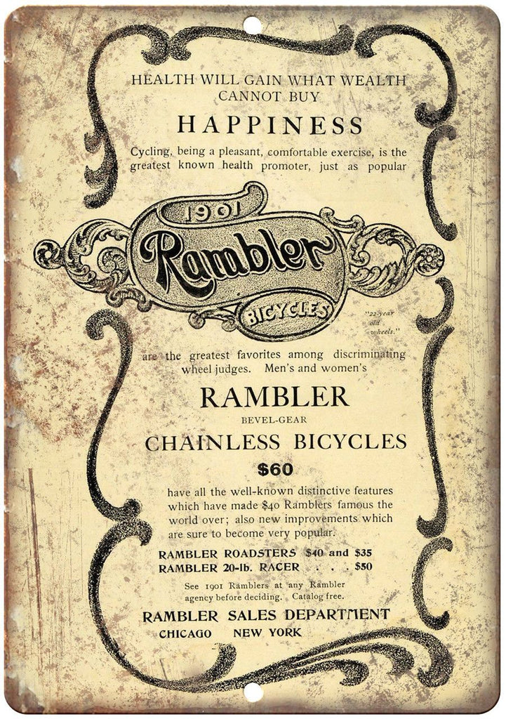 1901 Rambler Bicycles Vintage Ad 10" x 7" Reproduction Metal Sign B374