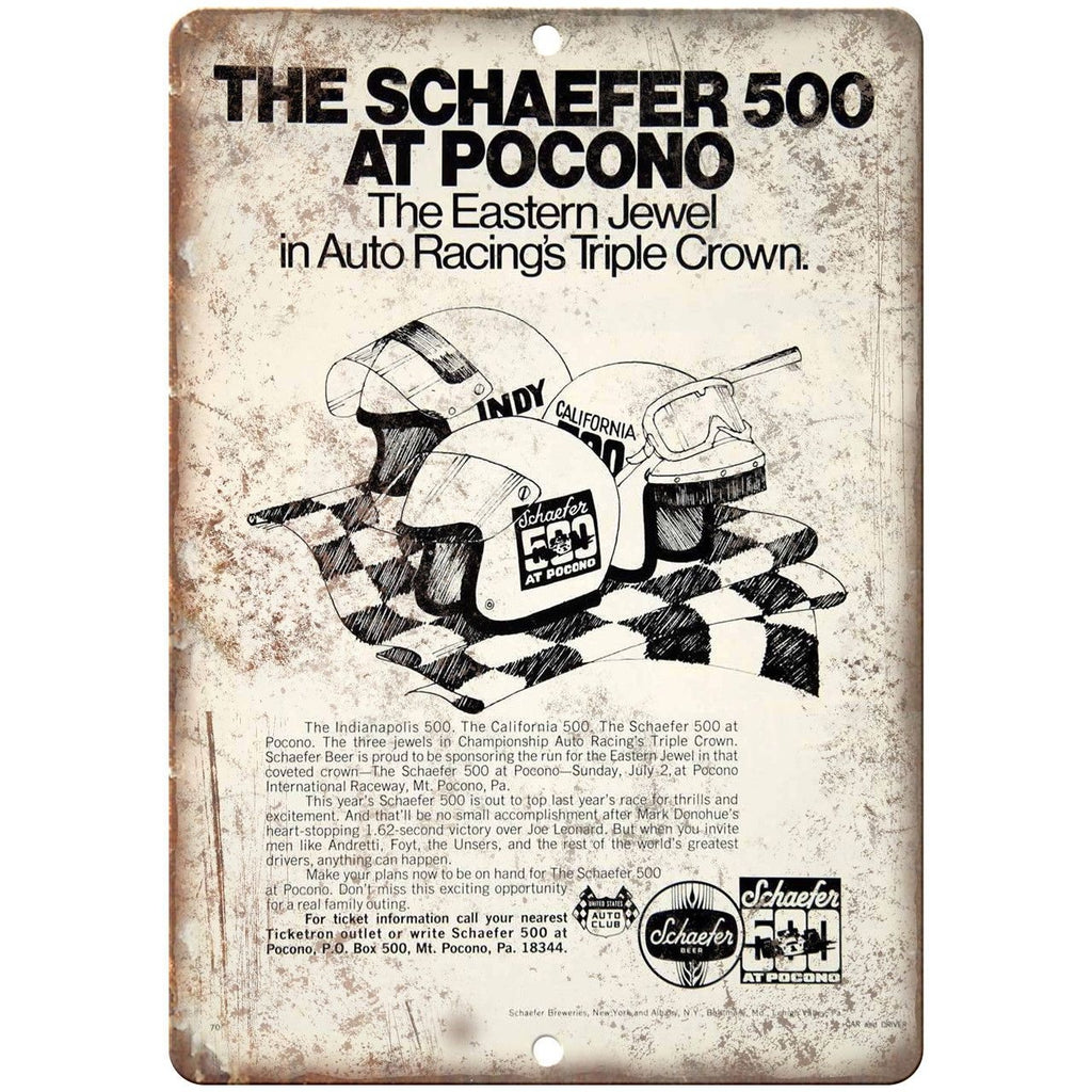 Schaefer 500 Pocono Auto Racing 10" X 7" Reproduction Metal Sign A585