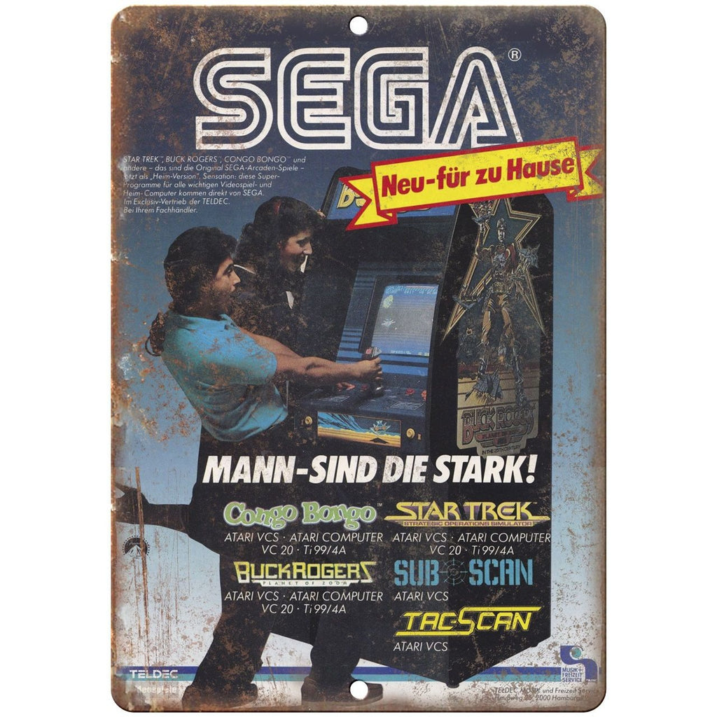 SEGA VIdeo Game System German Ad 10" x 7" Retro Look Metal Sign