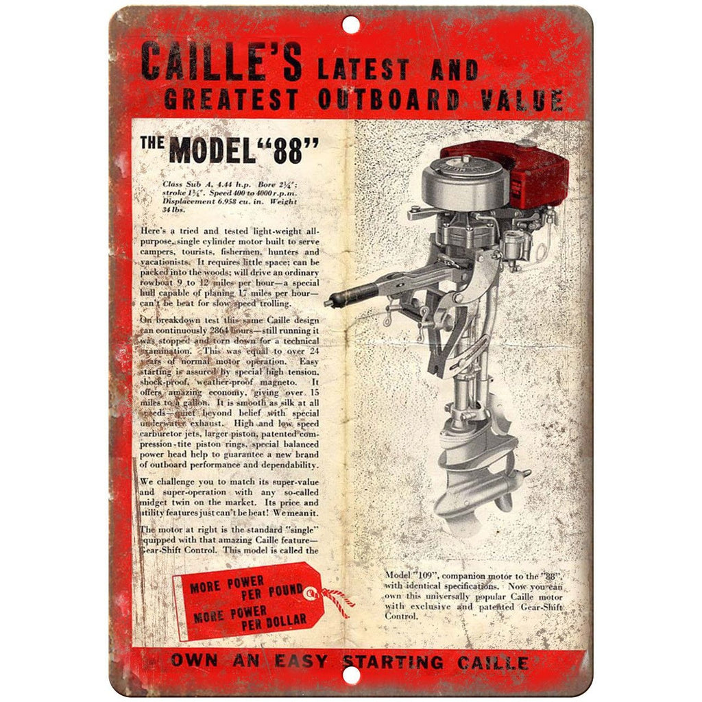 Caille's Outboard Model 88 Boating Vintage Ad 10" x 7" Reproduction Metal Sign