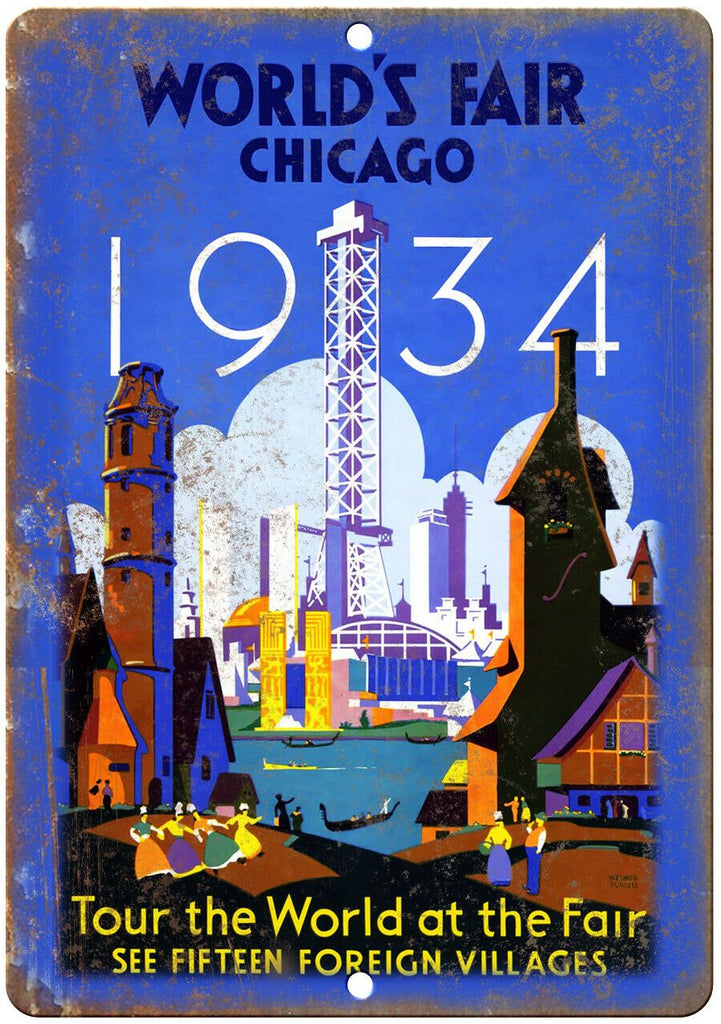 1934 Chicago Worlds Fair Travel Poster 10" x 7" Reproduction Metal Sign T93