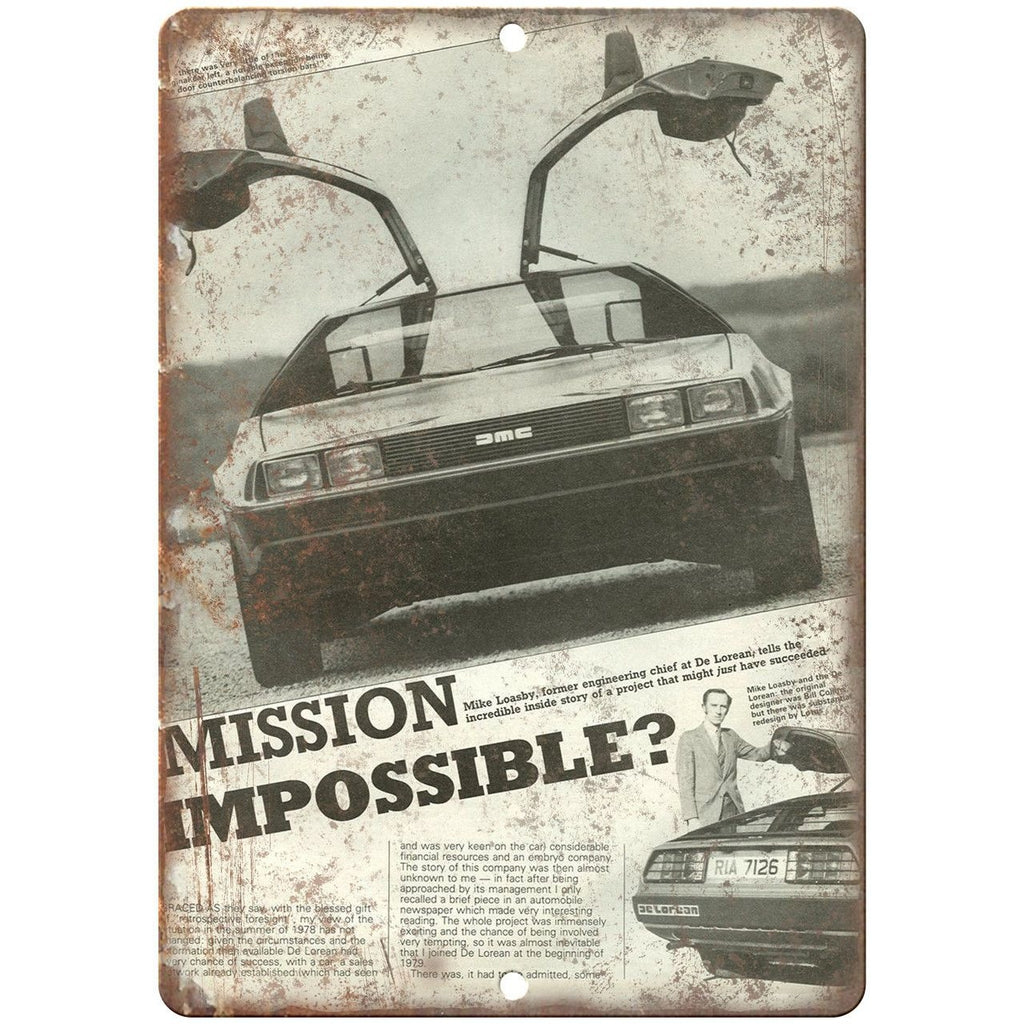 AMC DeLorean Mission Impossible RARE Article - 10" x 7" Retro Look Metal Sign