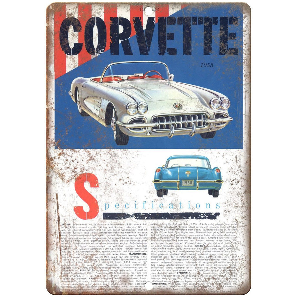 1958 Chevy Corvette Sales Flyer 10" x 7" Reproduction Metal Sign