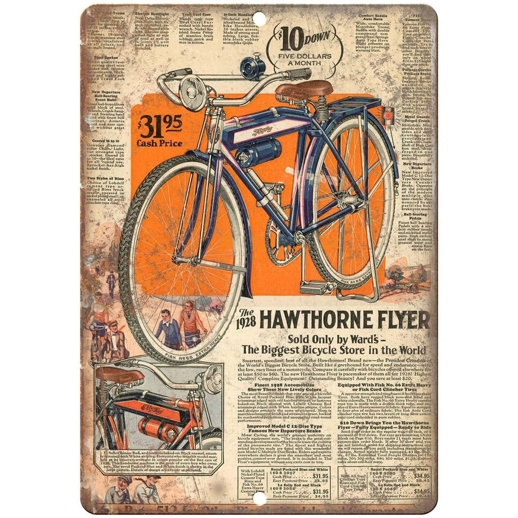 1928 Hawthorne Flyer Bicycle Ad - 10" x 7" Retro Look Metal Sign