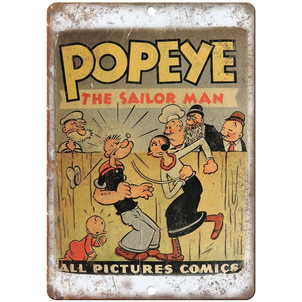 Popeye The Sailor Man Vintage Comic Art 9" x 12" Reproduction Metal Sign J228