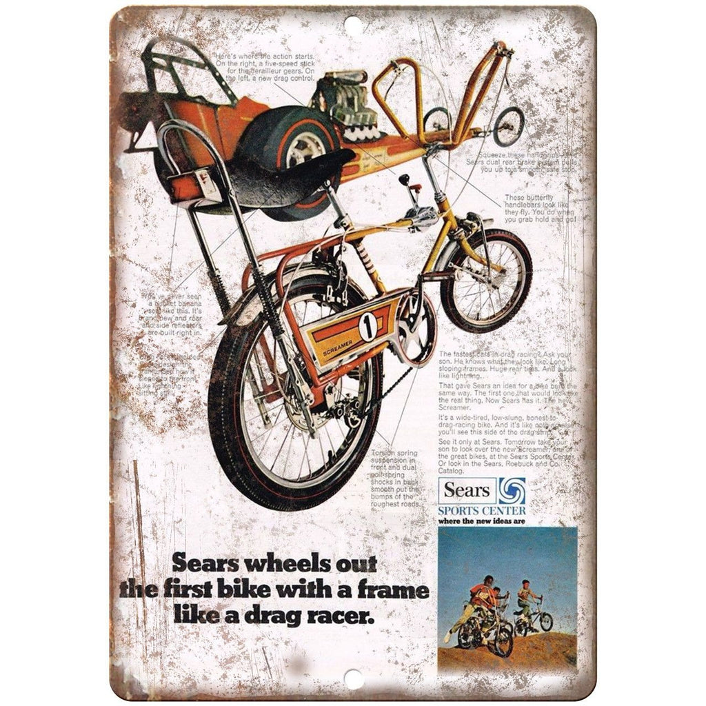 Sears Sports Center Screamer BMX Bike Racer 10" x 7" Reproduction Metal Sign B13
